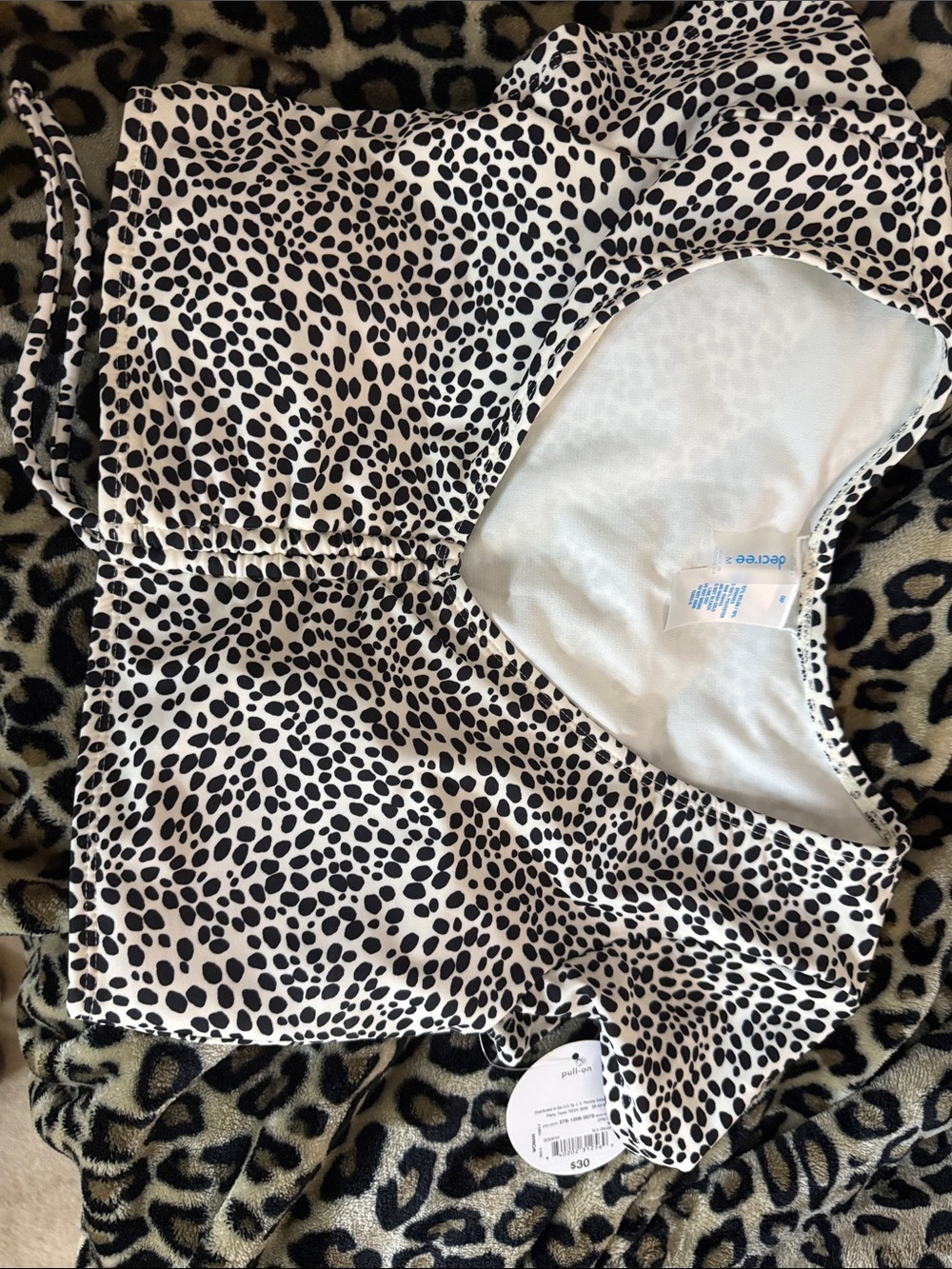 Decree Black and White Dalmatian Print Bikini Top